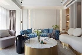 98㎡ | 讓充滿張力的藍(lán)色調(diào)，不搶?xiě)颉㈧o靜地烘襯空間氣息。