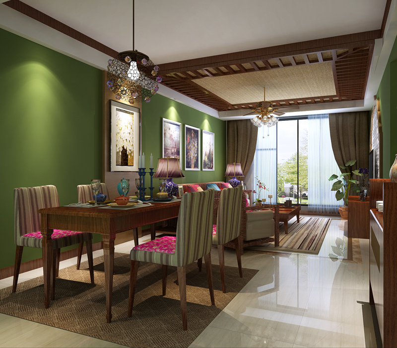 南寧人和萊茵鷺湖126平米東南亞風(fēng)格案例效果圖