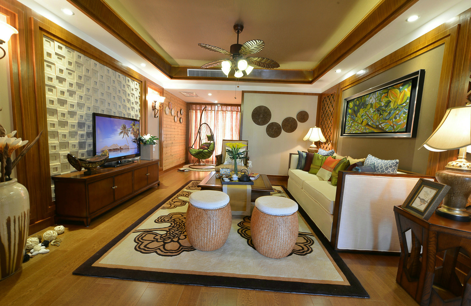 南寧綠地東盟國(guó)際107平米毛坯房東南亞風(fēng)格裝修案例效果圖