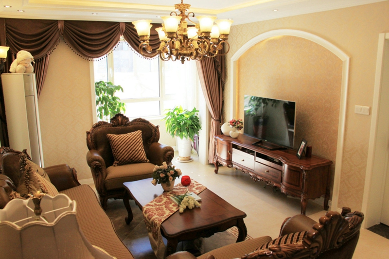 南寧盛天果嶺毛坯房64平米歐式風格裝修案例效果圖